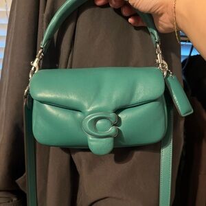 Coach Green Leather Shoulder Bag with Signature 'C' Accent